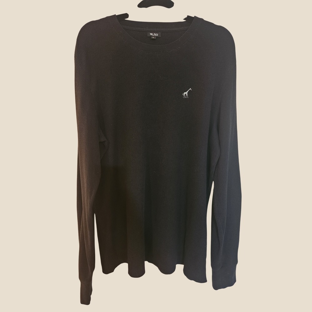 LRG Mens Black Waffle Knit Therma Shirt XL Giraffe Logo Gorpcore Normcore